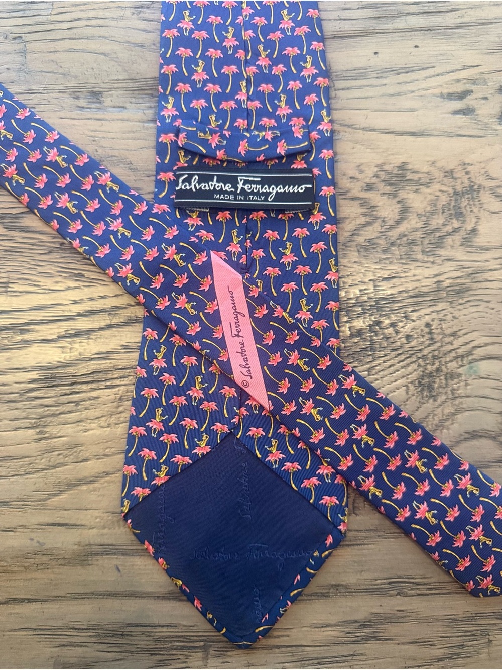 Salvatore Ferragamo Navy Floral Silk Tie - Pink Accent